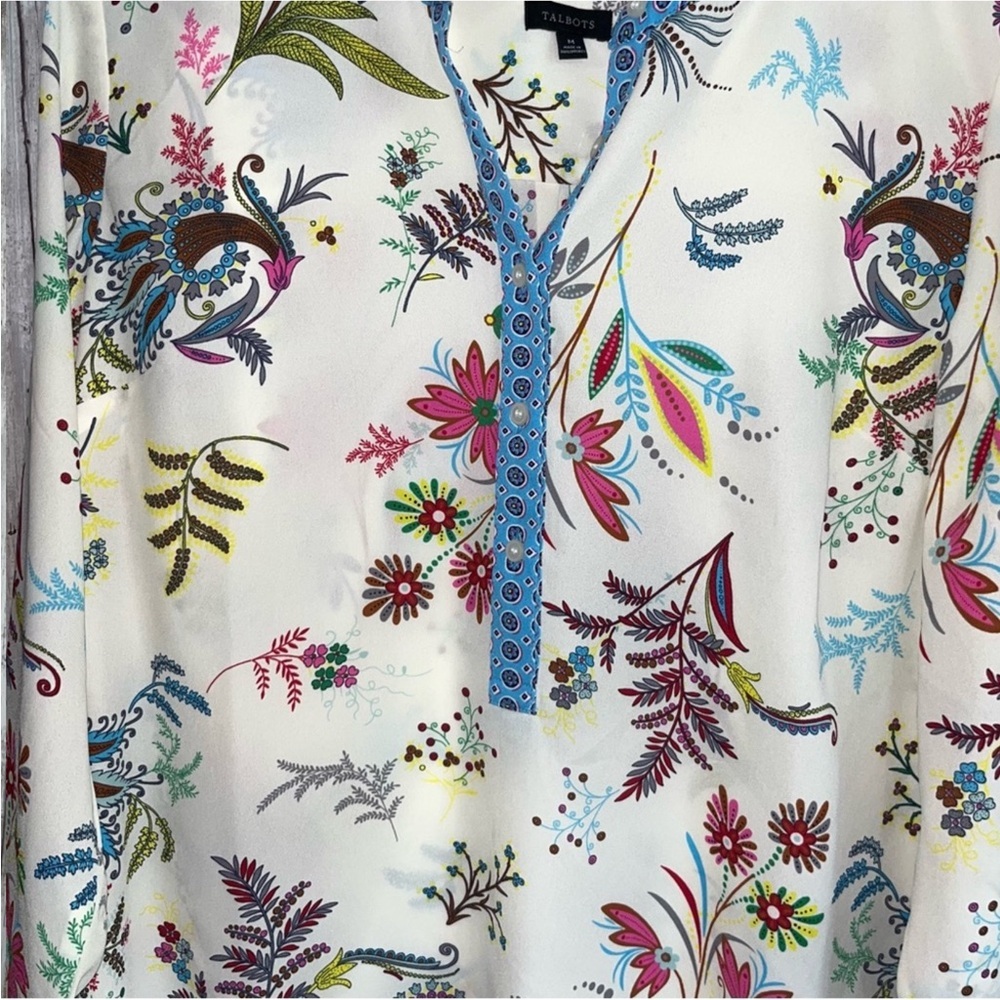 Talbots Dancing Floral Band Collar Popover - Picture 3 of 8